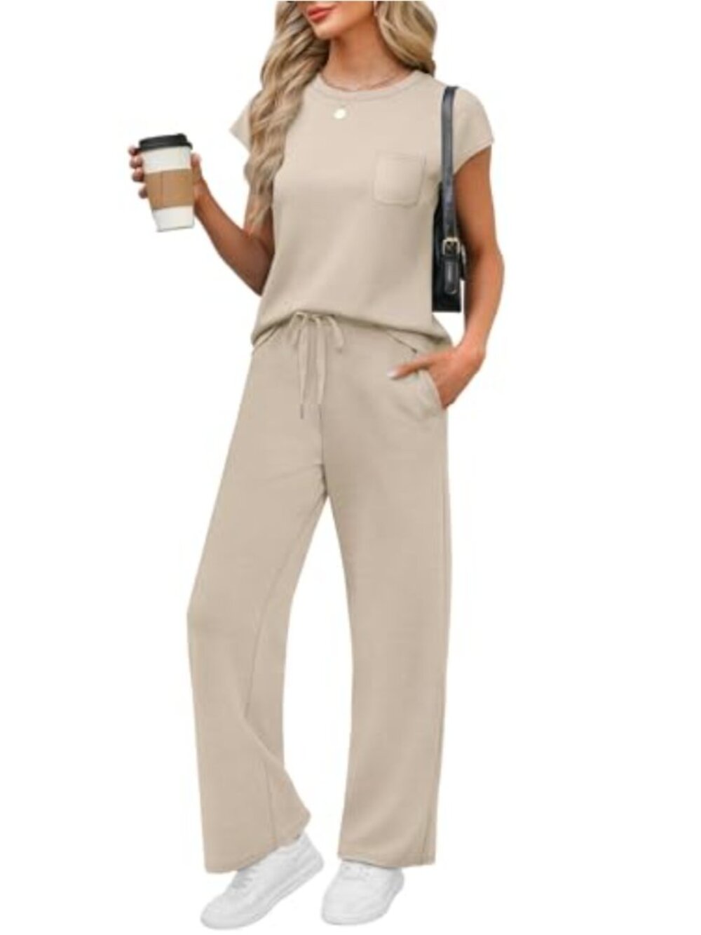 2 Piece Lounge Set Women Casual Matching Vacation Travel Outfit Wide Leg Pants